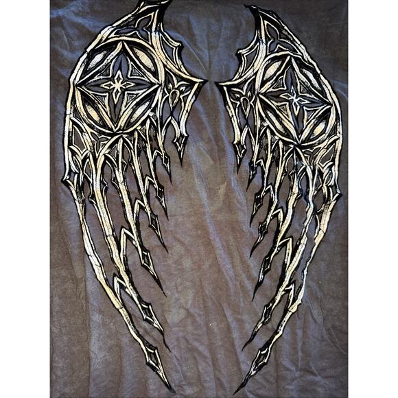 VINTAGE RARE Sinful by AFFLICTION Y2K Woman’s GRUNGE T-Shirt Top Cross Wings XL - Picture 3 of 6